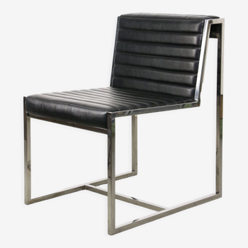 Chaise bauhaus noire minimale vintage en chrome et simili cuir