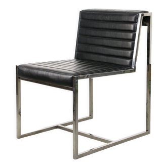 Vintage minimal black bauhaus chrome and leatherette chair