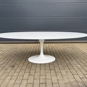 Original Knoll Tulip oval dining table (244cm) in Carrara marble.