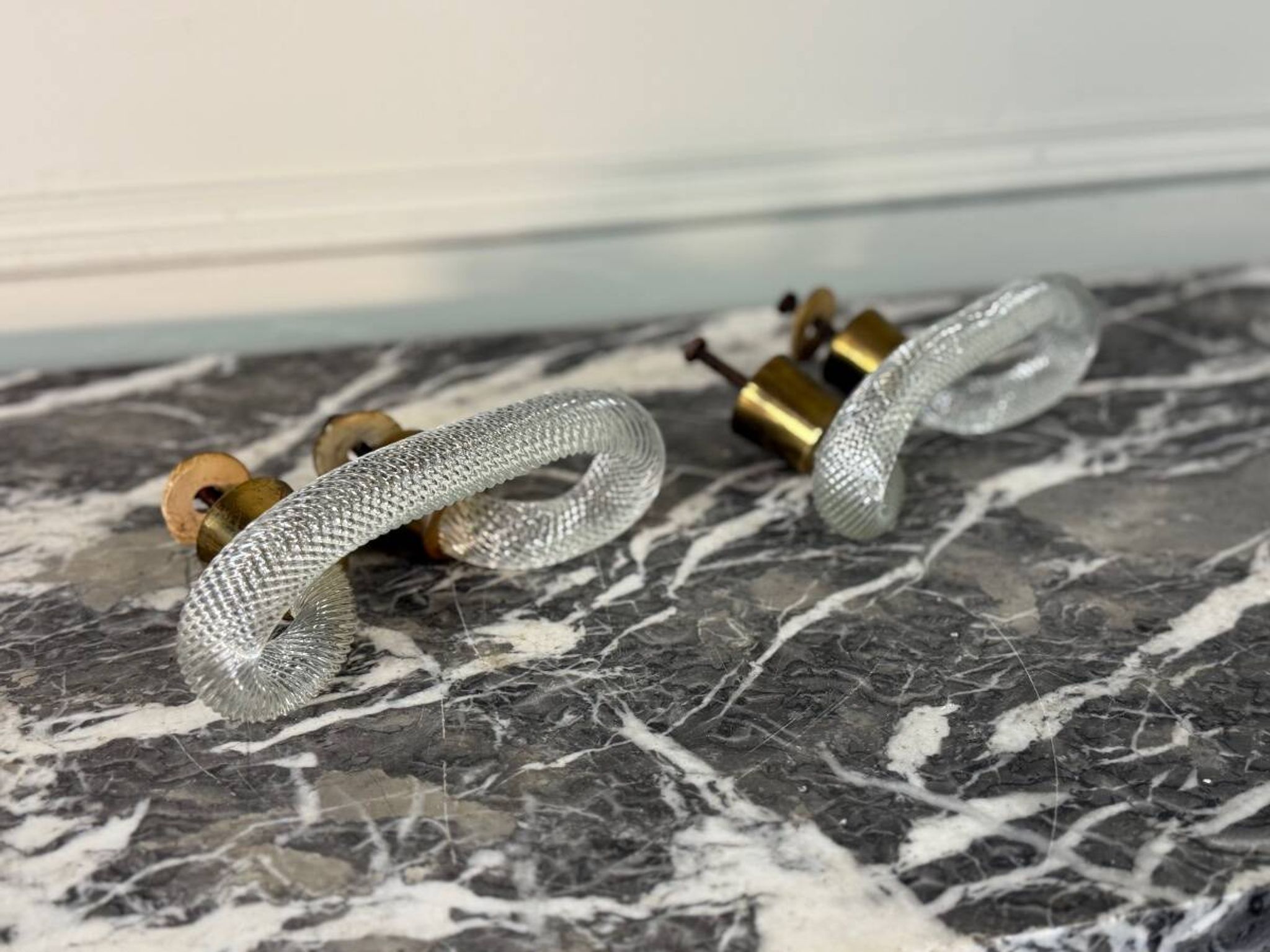 Pair of Murano glass and brass handles, Venice circa 1930