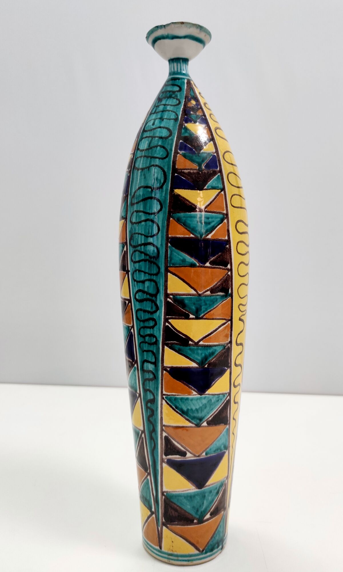 Vintage Multicolored Lacquered Ceramic Vase with Geometric Patterns, Italy