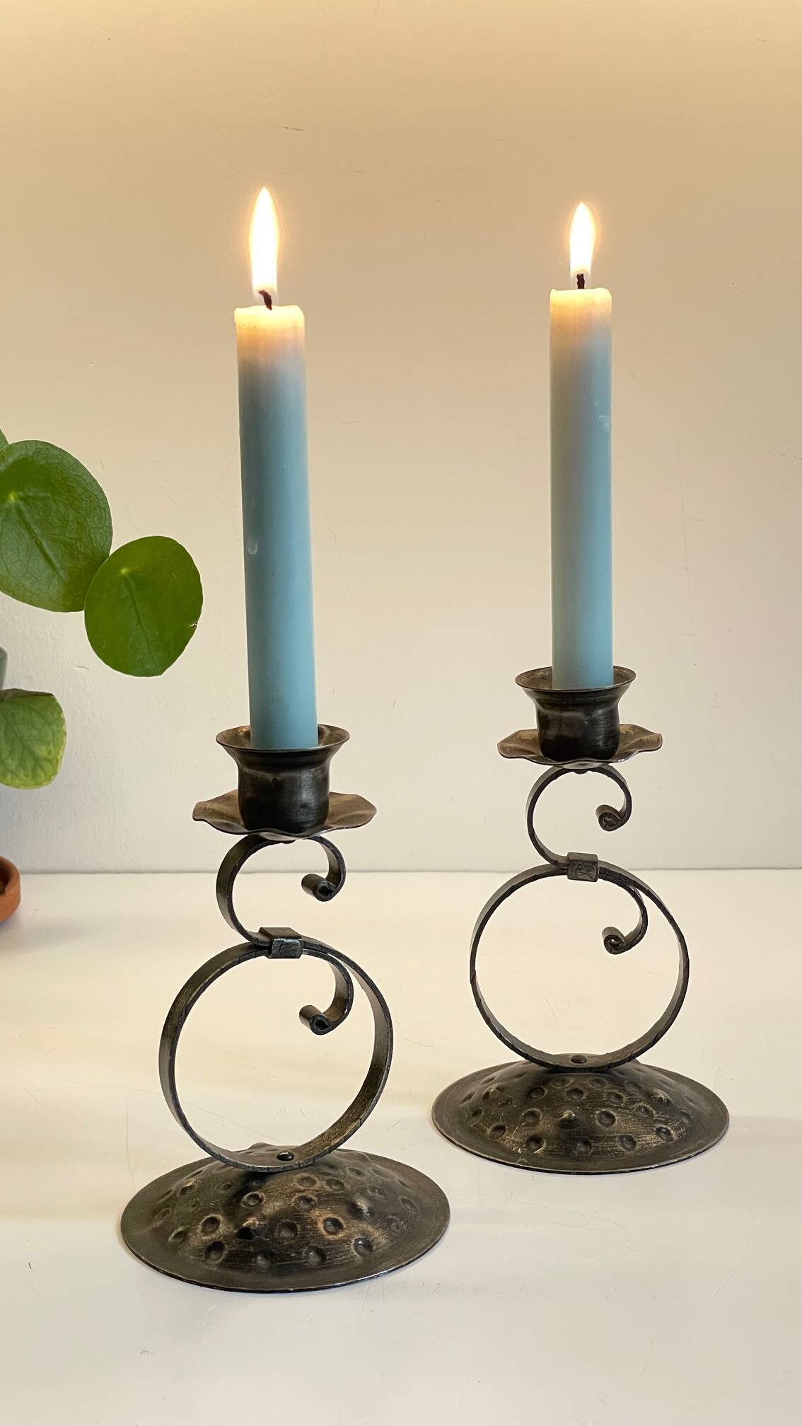 Vintage Black Patina Metal Candlesticks