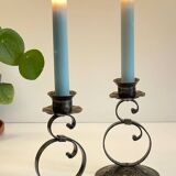Vintage Black Patina Metal Candlesticks