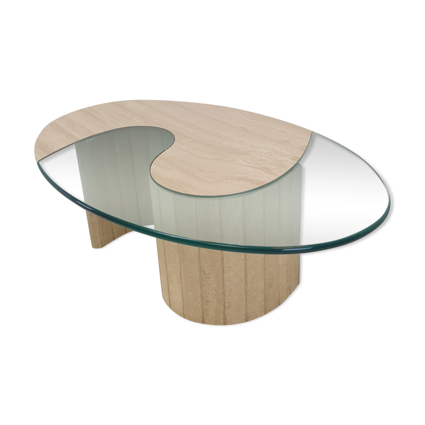 Italian travertine and glass coffee table, 1980's
