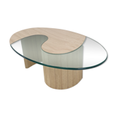 Table basse italienne en travertin et verre, années 1980