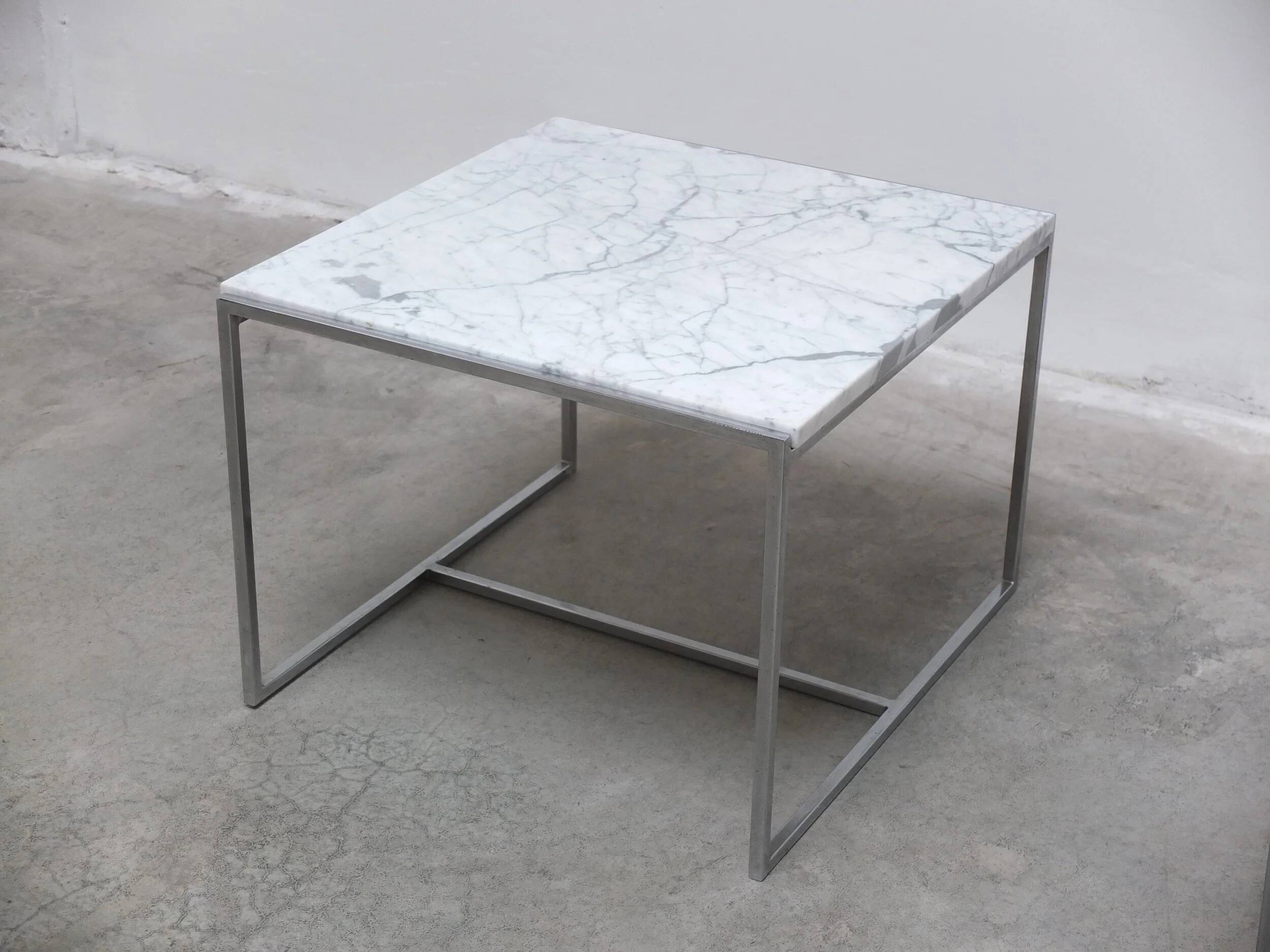 Pair of Carrara marble & chrome coffee or side tables, 1970s