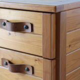 Vintage chest of drawers in solid pine and leather, 1970