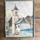 Watercolor 1920, silver carved wooden frame