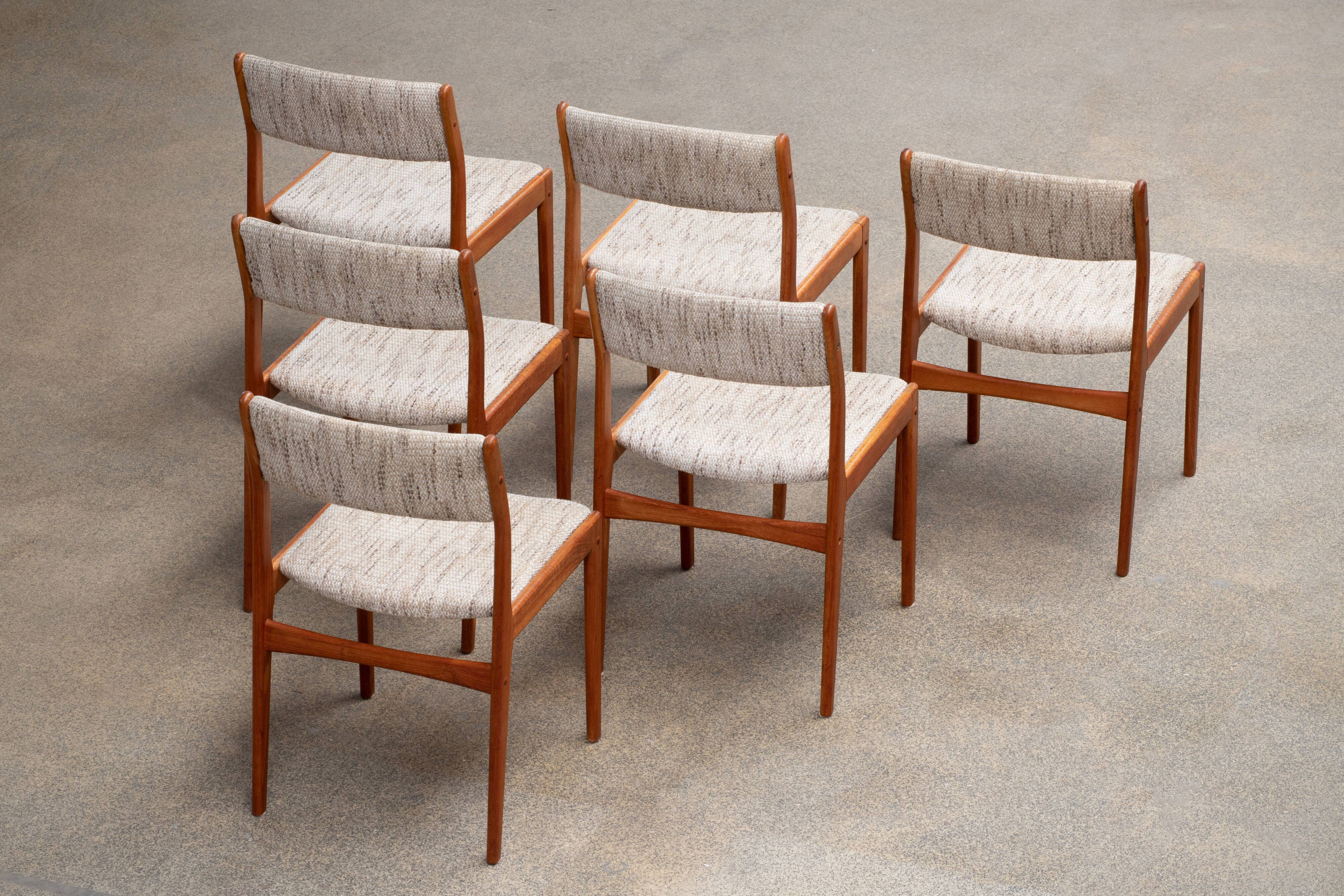 6 danish scandinavian chairs - teak & wool 1960
