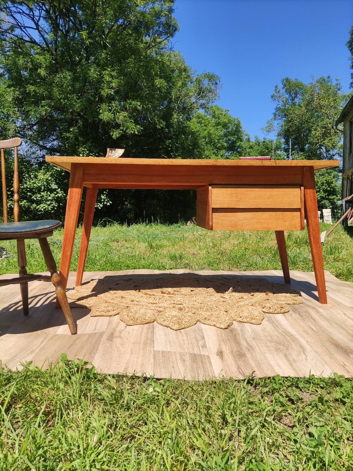Scandinavian minimalist desk with compass feet