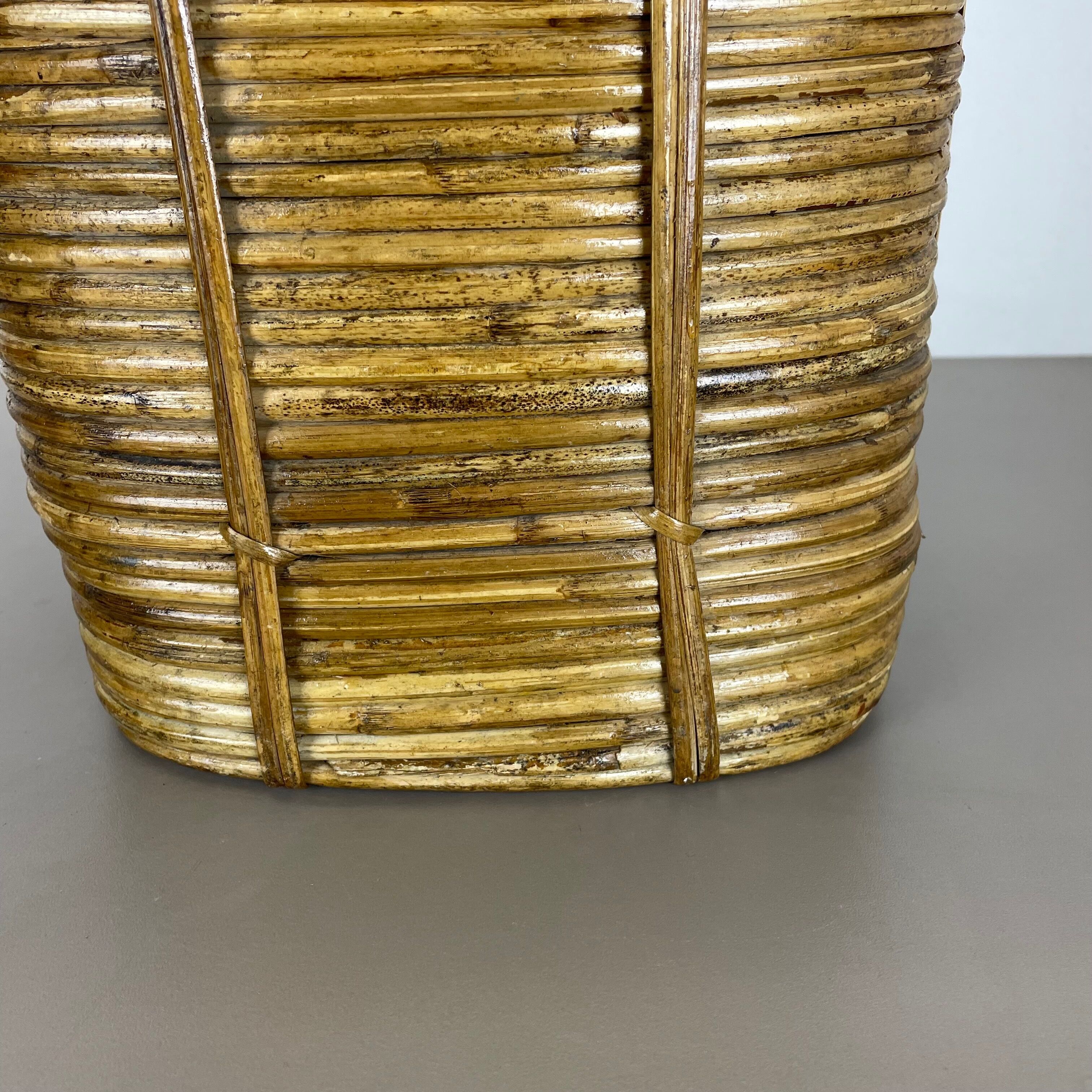 Aubock style rattan and brass bauhaus waste bin France 1960s
