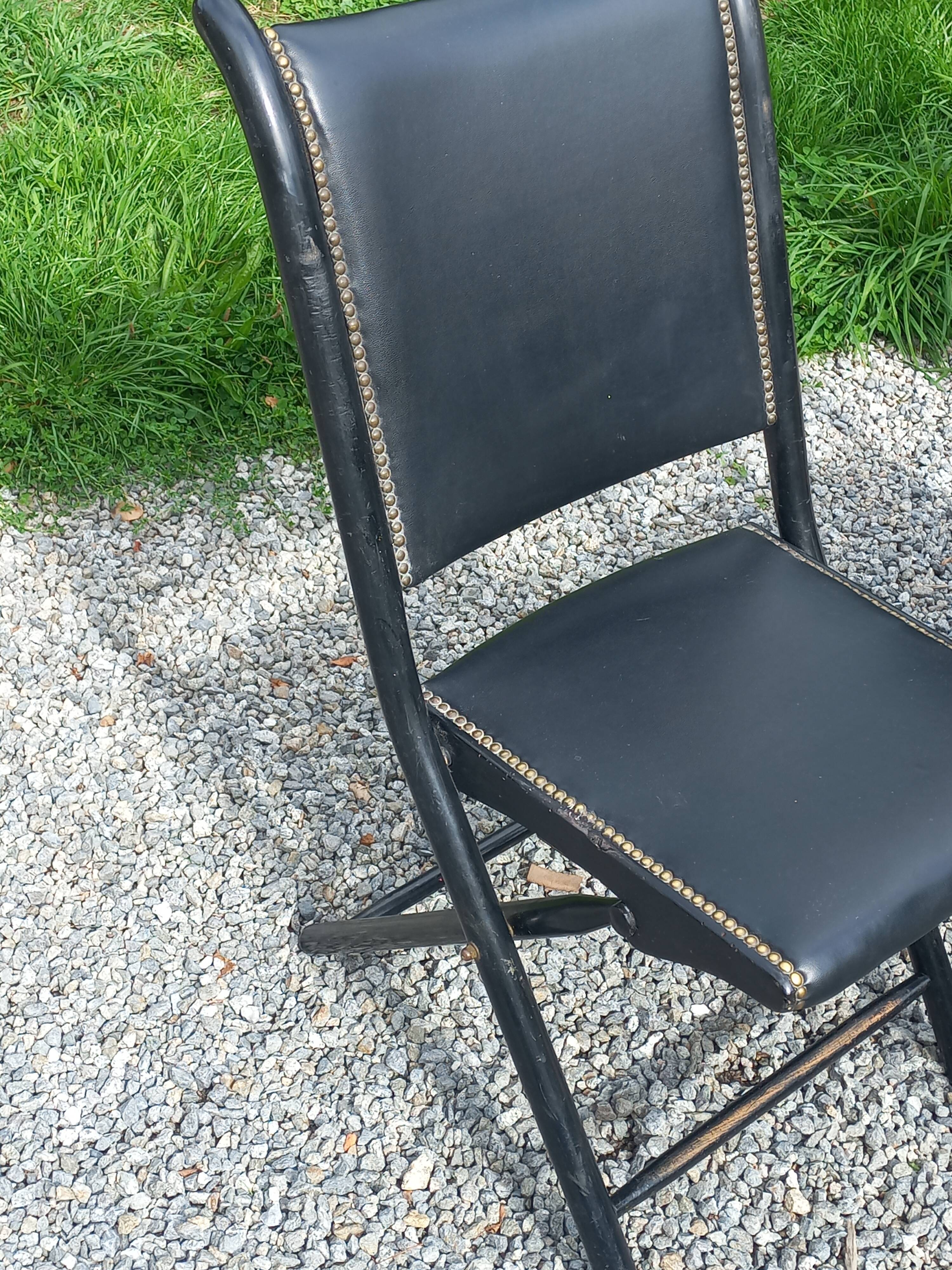 Set of 6 folding chairs, 70s design, 3 leather, 3 moleskin