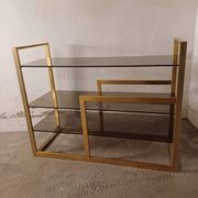 Brass shelf, smoked glass
