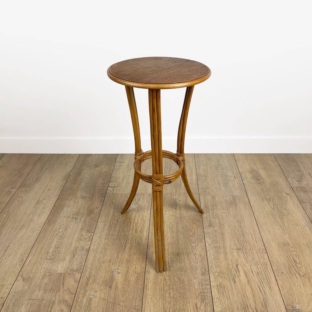 Mini rattan plant holder pedestal from the 60s