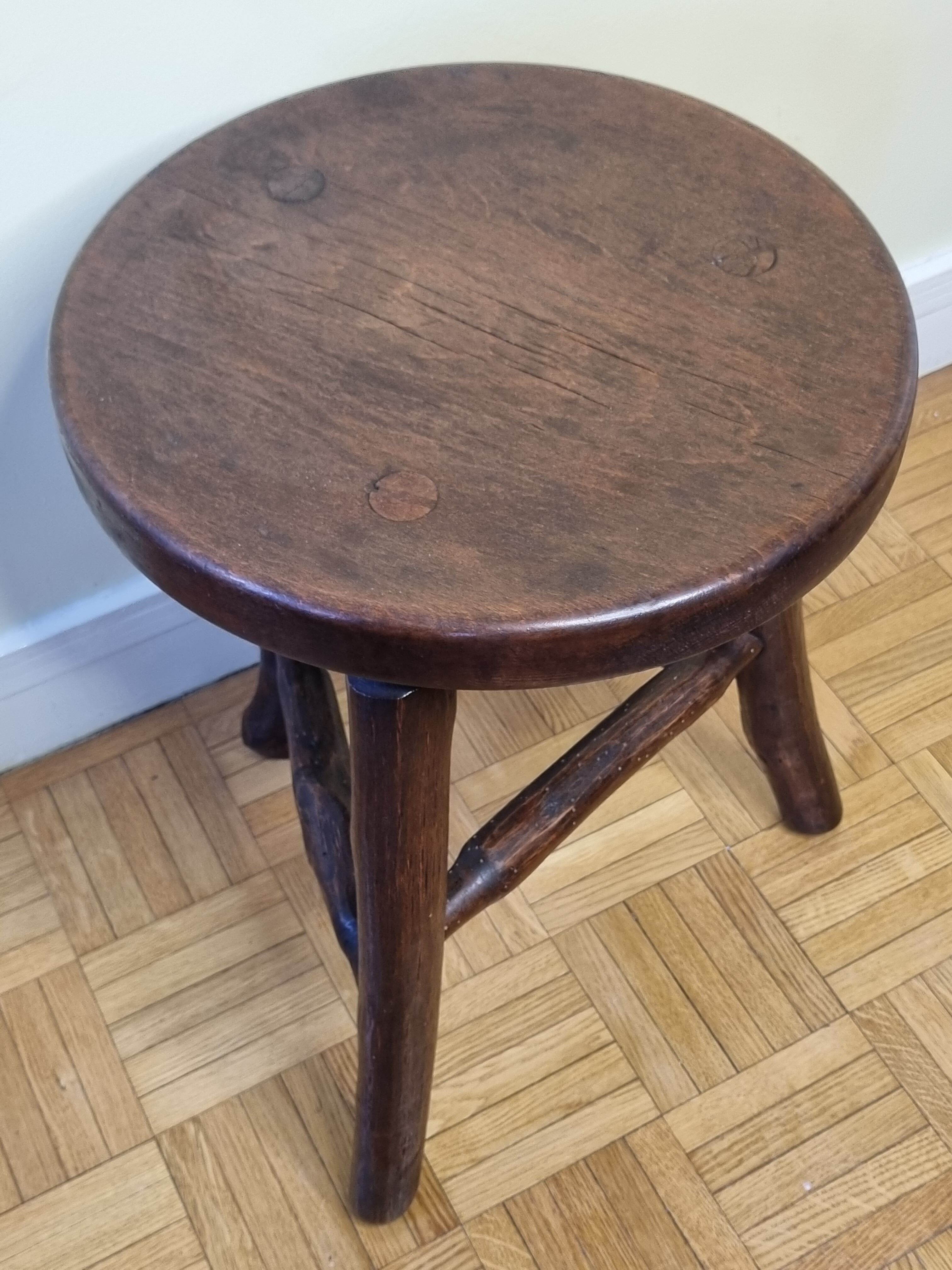 Artisanal brutalist tripod wooden stool