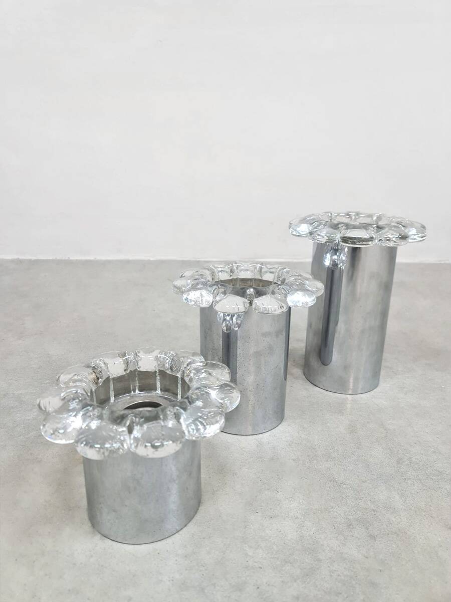 Vintage chrome and glass flower wall sconces