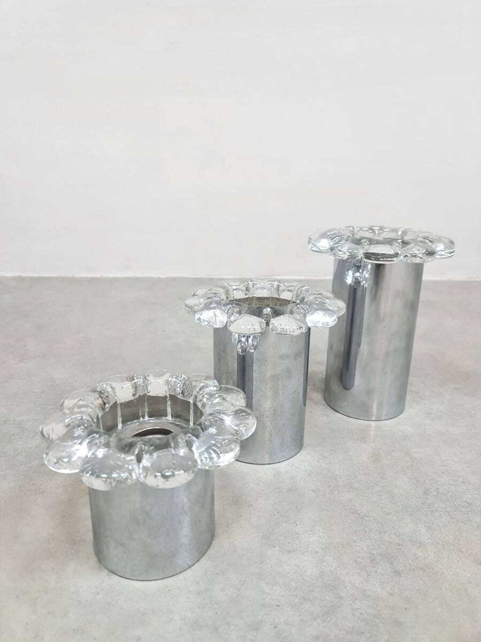 Vintage chrome and glass flower wall sconces