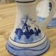 2 bougeoirs vintage en faïence bleue de Delft à anses - décor moulin