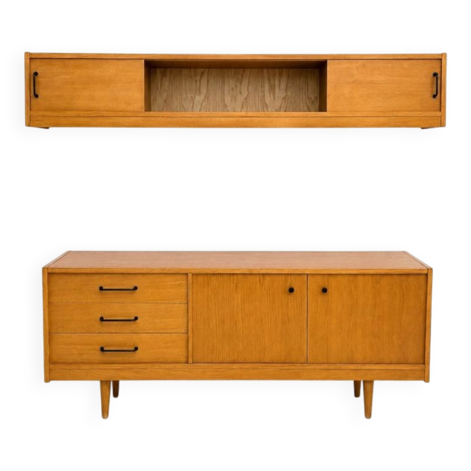 Vintage low sideboard set with matching wall unit.