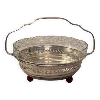 Art Deco fruit bowl in silver-plated metal and glass