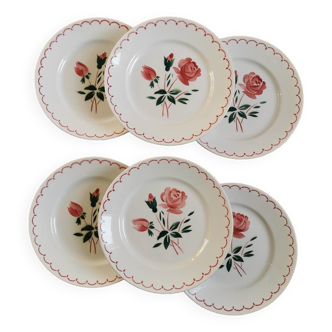 Badonviller retro dinner plates, rose red