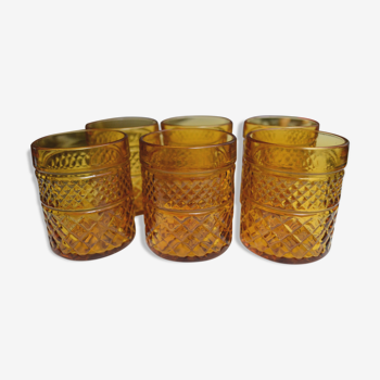 6 vintage amber glasses with pastis 70s