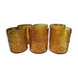 6 vintage amber glasses with pastis 70s