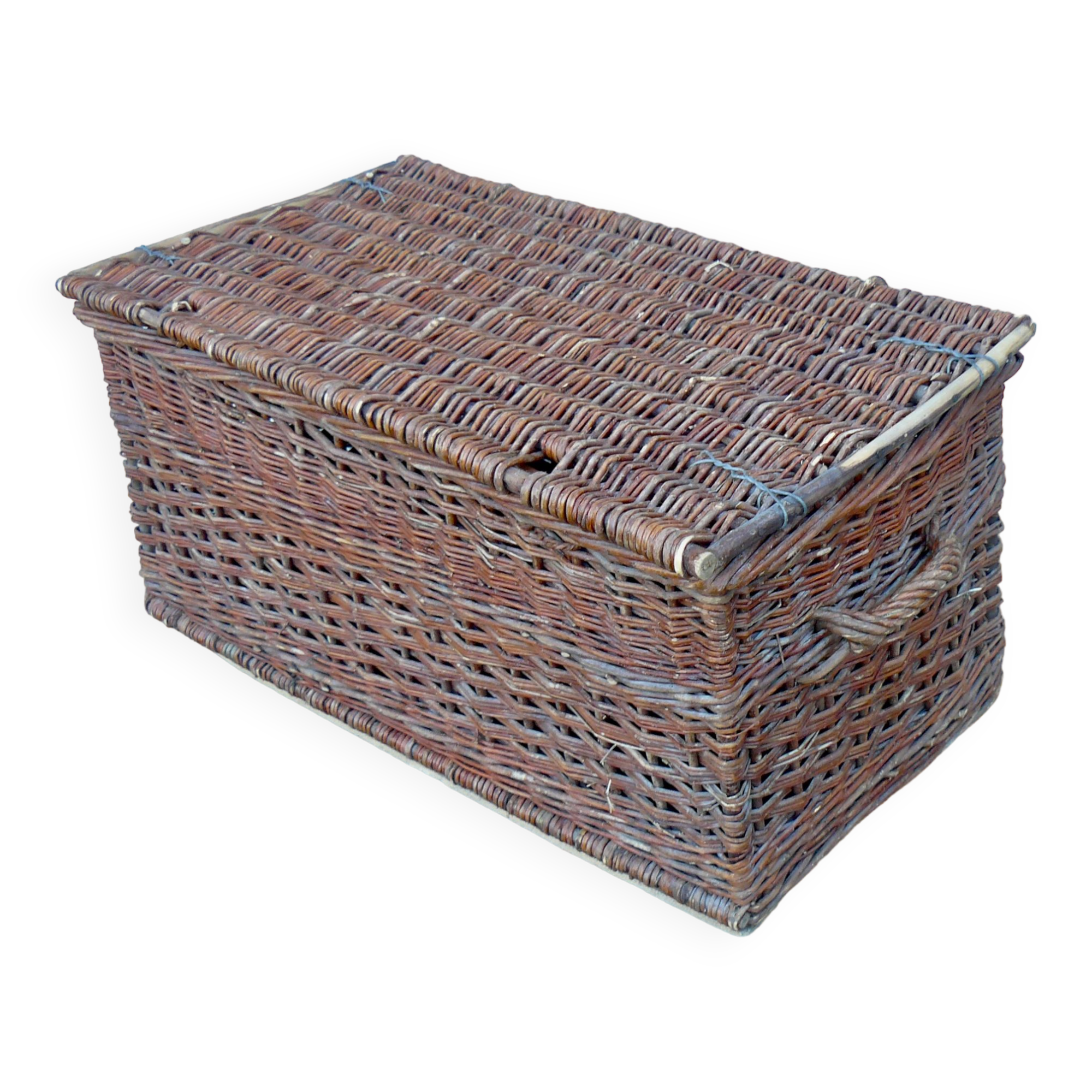 Brutalist folk art hazel rattan trunk
