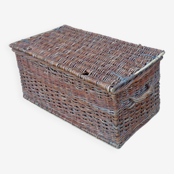 Brutalist folk art hazel rattan trunk