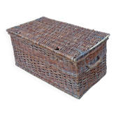 Brutalist folk art hazel rattan trunk