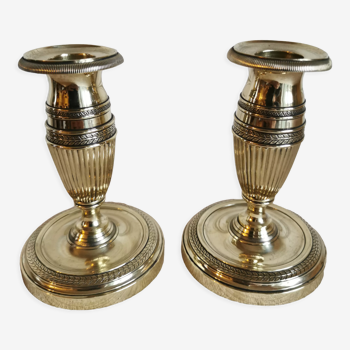 Pair of candlesticks in polished bronze Directoire d'époque