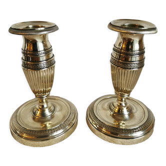 Pair of candlesticks in polished bronze Directoire d'époque