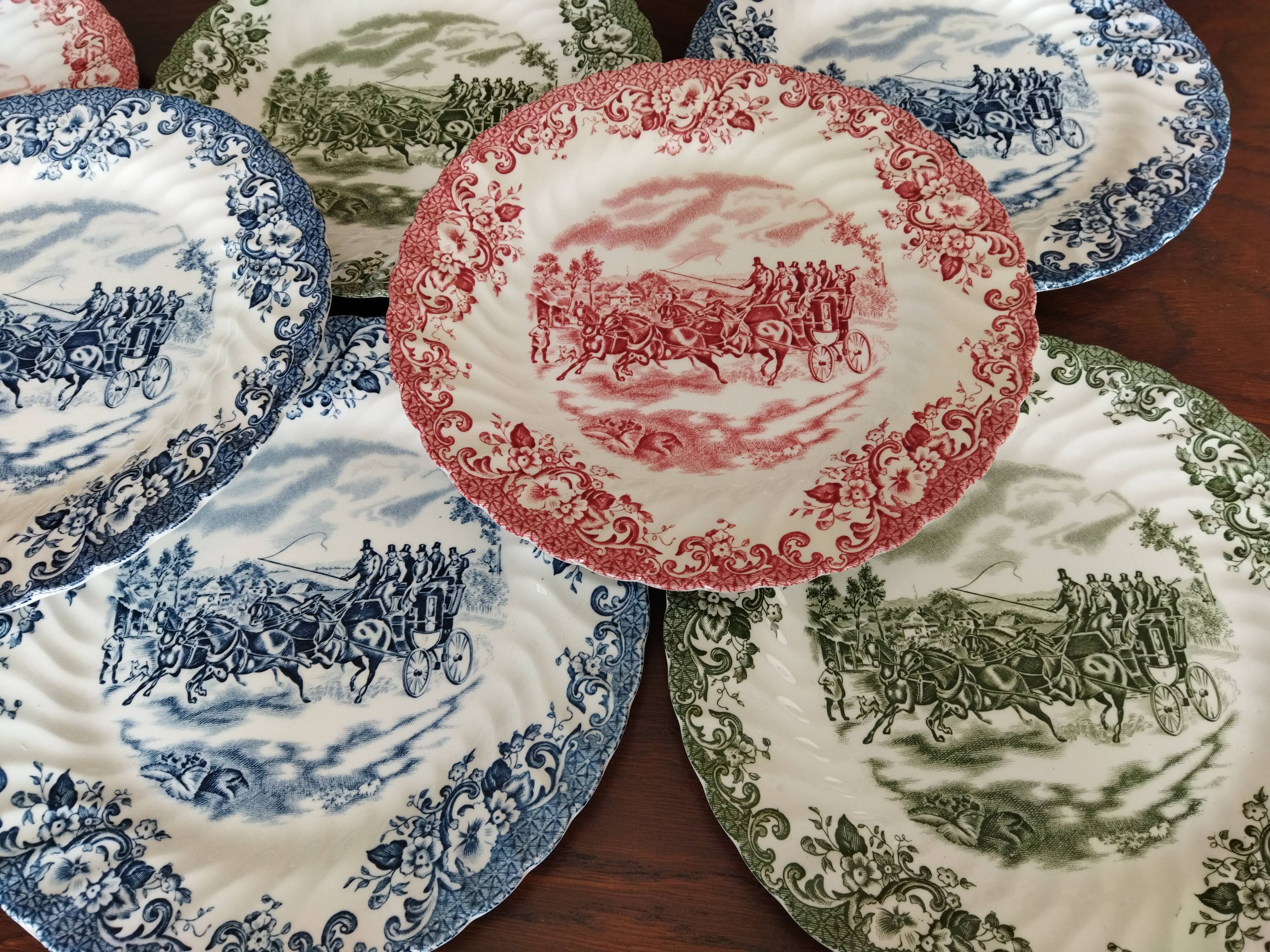 8 Johnson Bros "Coaching Scenes" English dessert plates