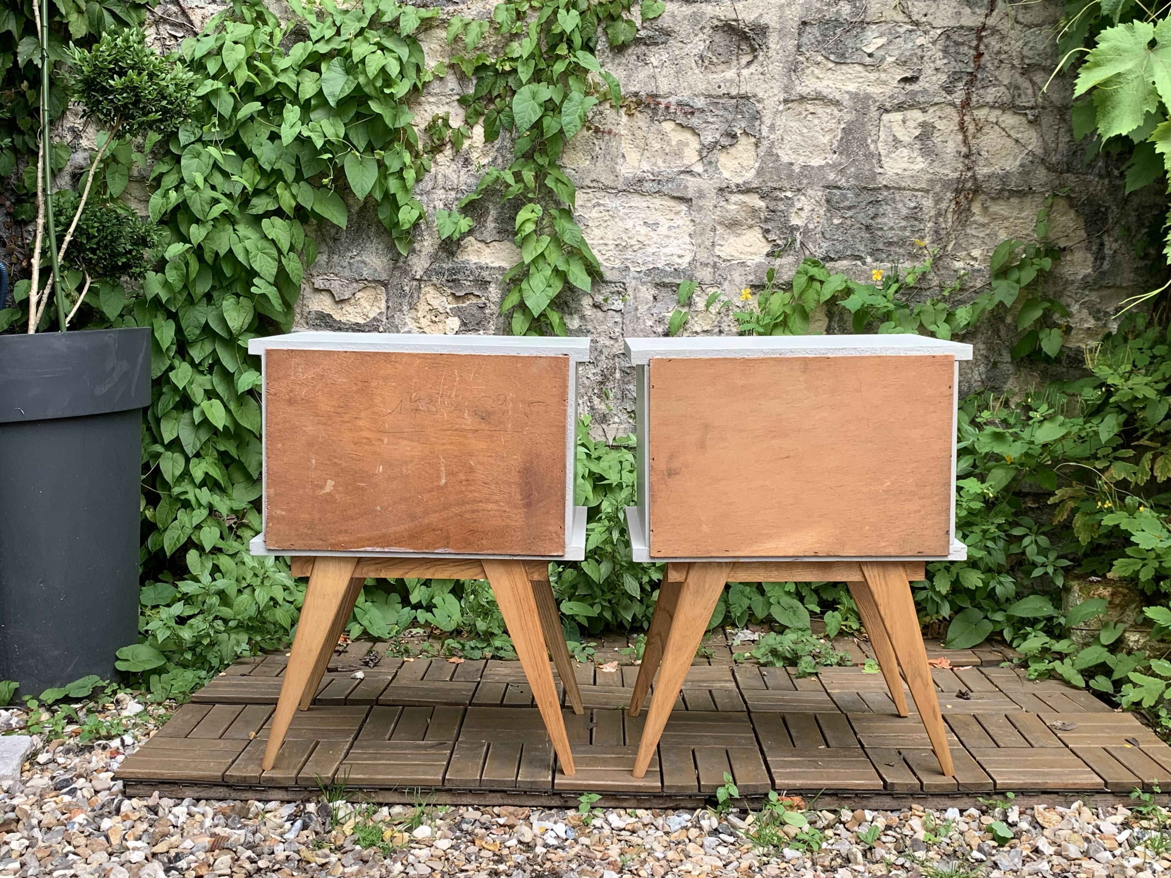 Pair of vintage 1950s compass foot bedside tables