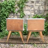 Pair of vintage 1950s compass foot bedside tables
