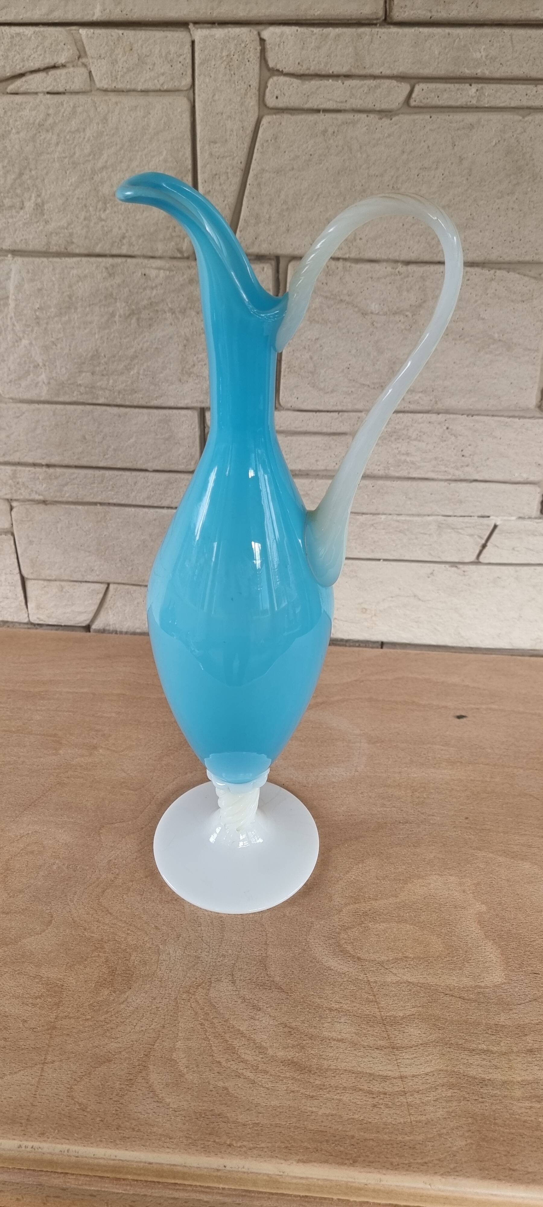 Vintage blue opaline ewer vase