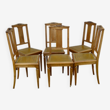 Set of 6 walnut art deco chairs