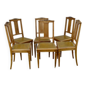 Set of 6 walnut art deco chairs