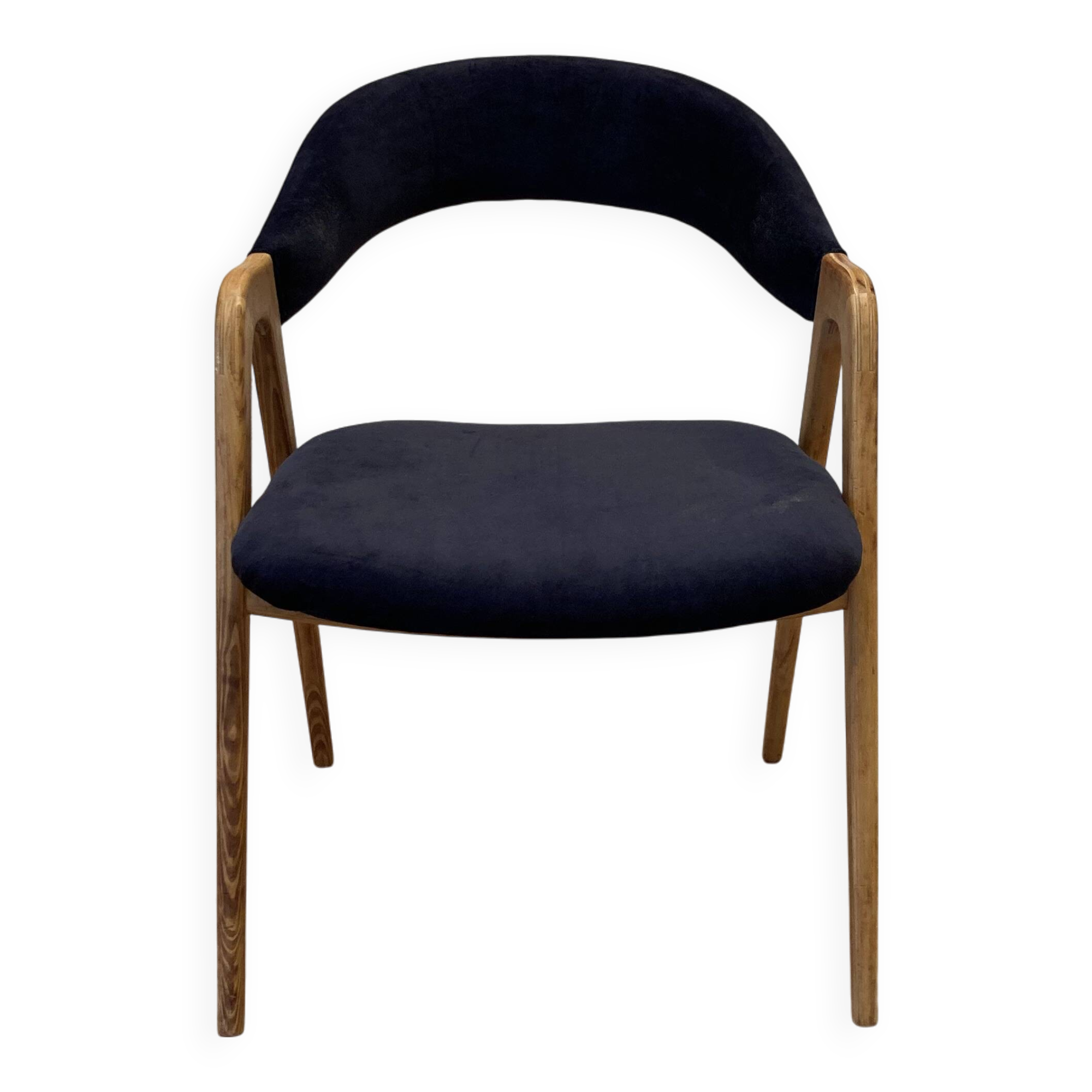 Fauteuil velours noir design scandinave 1950.