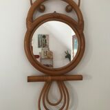 Owl rattan mirror, 46x22cm