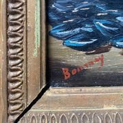 HSP painting "Still life with mussels and lobster" 19th century signed Bournay + frame
