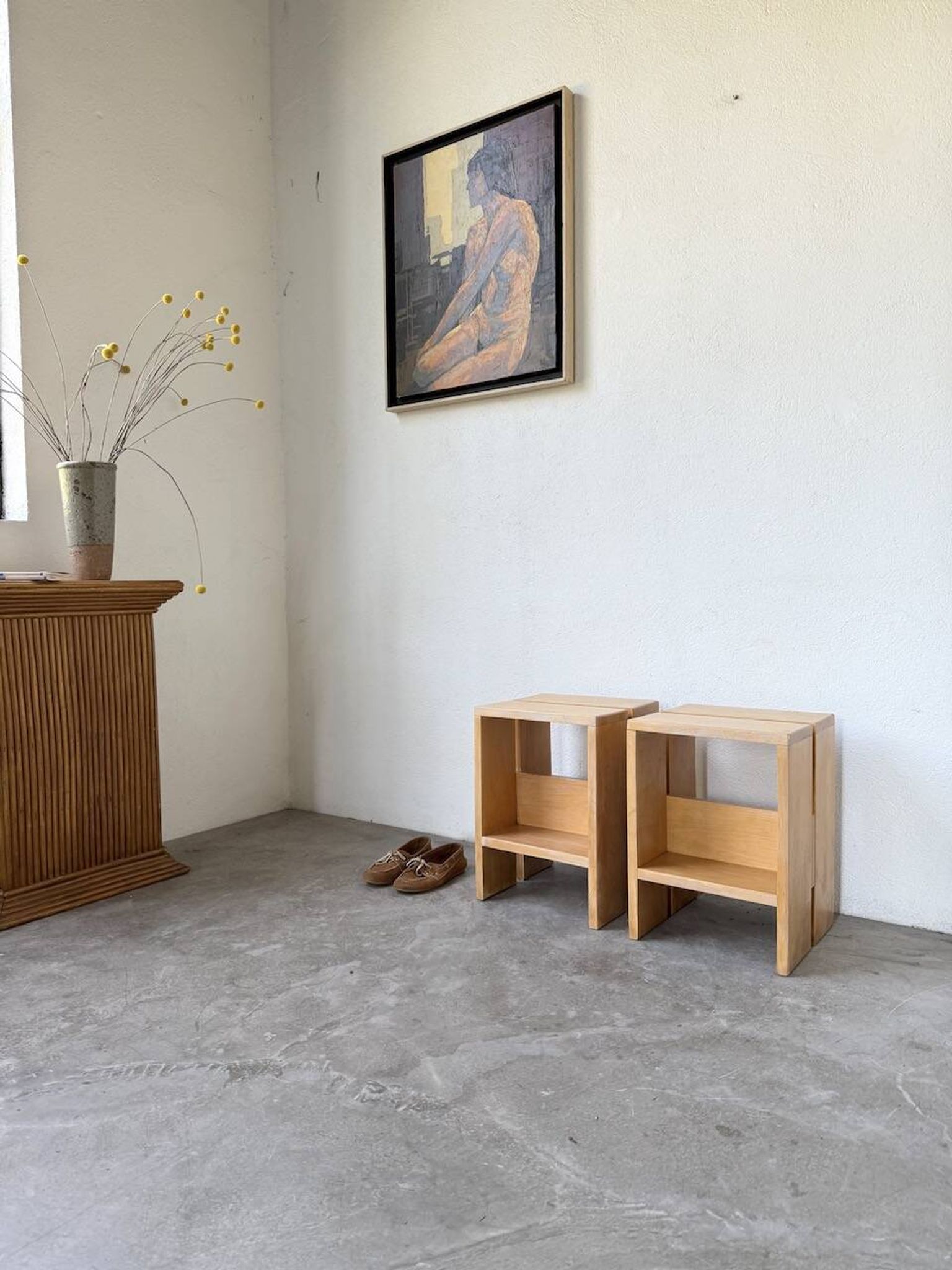 Paire tabourets ou chevets pin mobilier montagne 1950