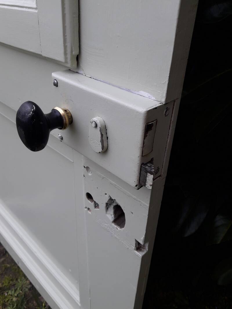 Entrance door 264x99cm old walnut oak wrought iron grille glass panel