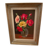 Painting bouquet of roses signed Primo Dolzan