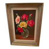 Painting bouquet of roses signed Primo Dolzan