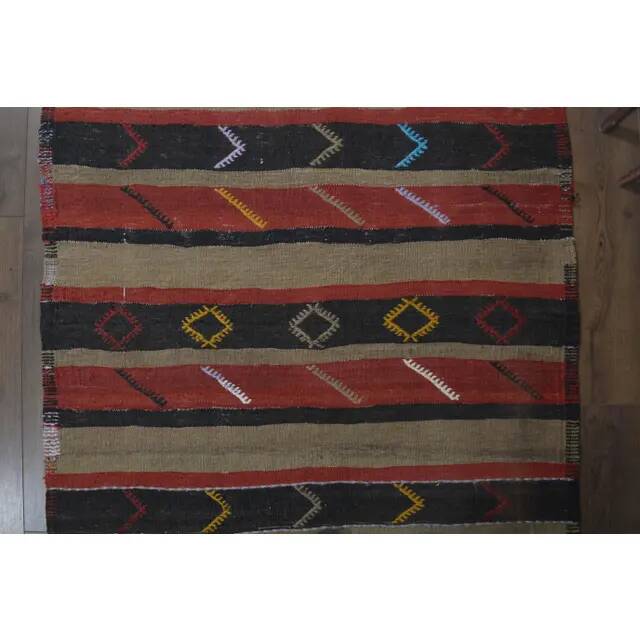 1970s Turkish Oushak Handmade  Red Brown Kilim Runner Rug 108x350