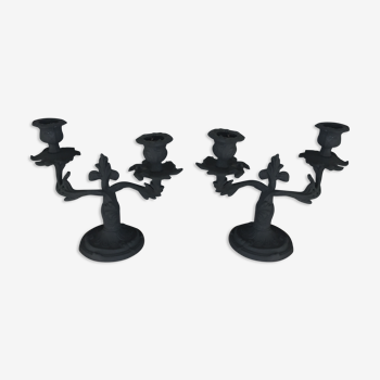 Small bronze candlesticks painted black