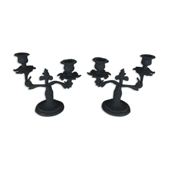 Small bronze candlesticks painted black