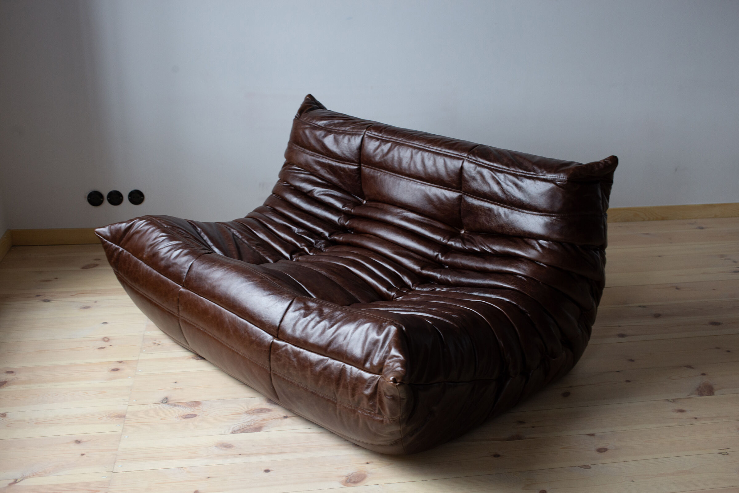Set of 3 brown leather Togo sofas designed by Michel Ducaroy 1973