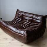 Set of 3 brown leather Togo sofas designed by Michel Ducaroy 1973
